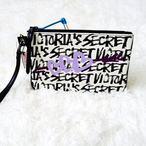 Victoria's Secret Graffiti Wristlet White Black VS Women Ladies Teens